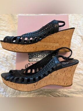 Crown Vintage Black Braided Slingback Heeled Sandals - SZ 8.5 New in Box